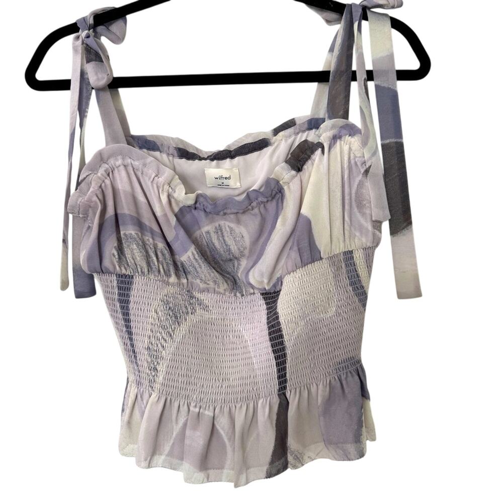 Aritzia Wilfred Ruffled Soft Hues Smocked Shoulder Ties Blouse Shirt M
